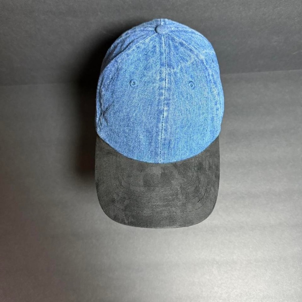 Newhattan Denim Baseball Cap Blue Black Faux Suede Brim Adjustable Hat Mens OS - Picture 2 of 8